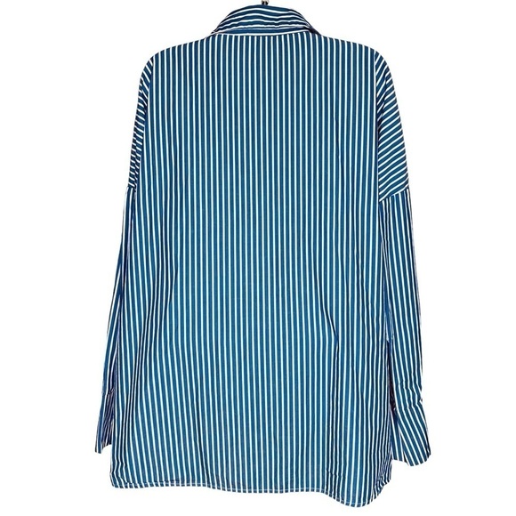 New Directions Curvy Blue & White Striped Floral Embroidered Women’s Top Size 3X - Picture 6 of 9